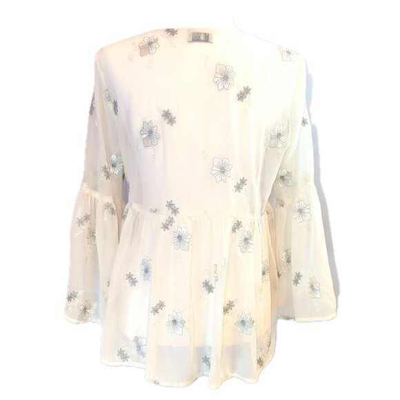 Show Me Your Mumu | Poet Metallic Embroidered Ivory Peasant Blouse | Size Medium - Picture 5 of 13